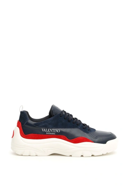 Shop Valentino Leather Bansi Sneakers In Marine Rosso
