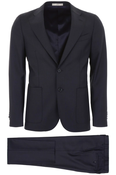Shop Cc Collection Corneliani Virgin Wool Suit In Navy|blu