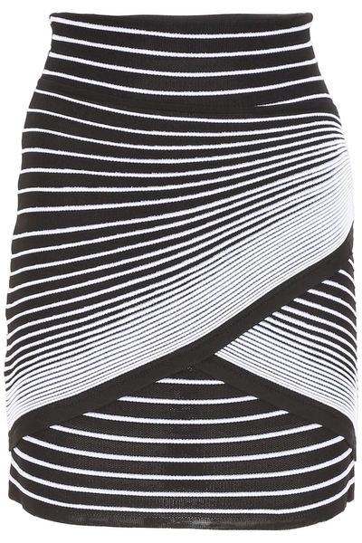 Shop Balmain Striped Knit Mini Skirt In Noir Blanc|bianco