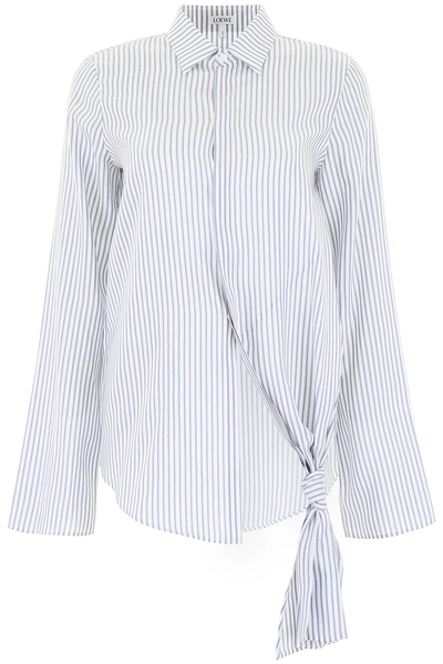 Shop Loewe Striped Silk Shirt In Blue White (blue)