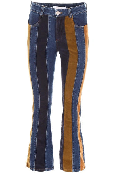 Shop See By Chloé Denim And Velvet Jeans In Ink Navy|blu