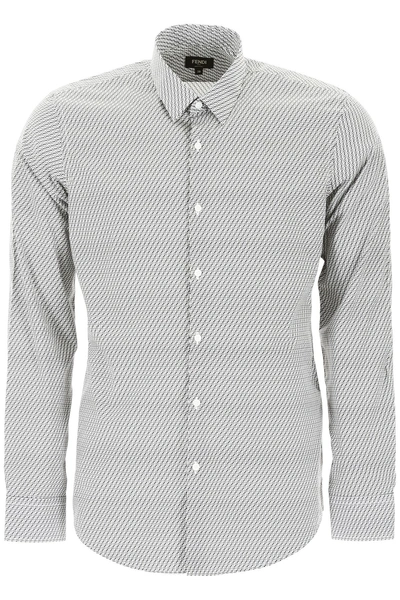 Shop Fendi Logo Poplin Shirt In Nuvola Nero|bianco
