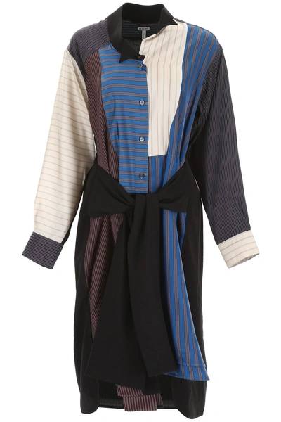 Shop Loewe Striped Patchwork Dress In Multicolor (black)