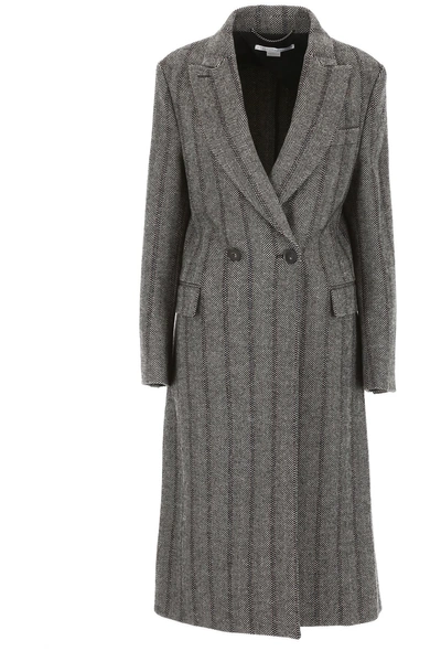 Shop Stella Mccartney Herringbone Wool Coat In Black|bianco
