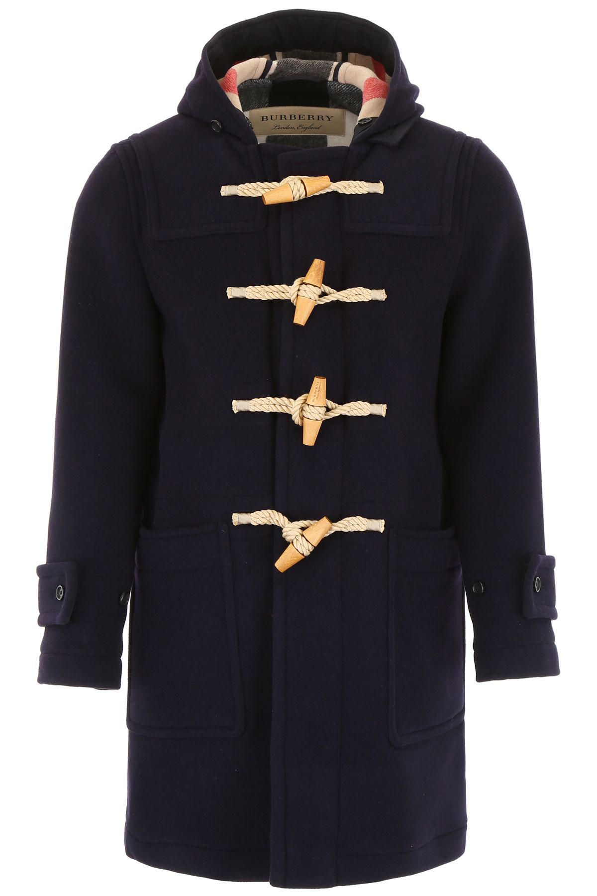 burberry vintage check detail wool blend hooded duffle coat