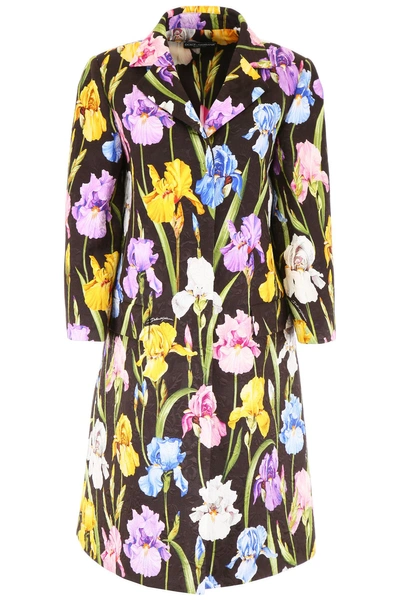 Shop Dolce & Gabbana Floral Brocade Coat In Iris Fdo Nero|nero