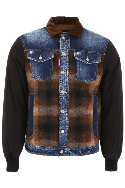 Shop Dsquared2 Mix Materials Jacket In Multi (brown)