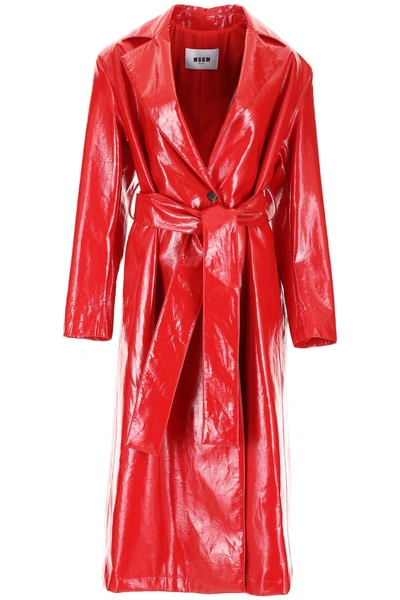 Shop Msgm Vinyl Trench Coat In Rosso (red)