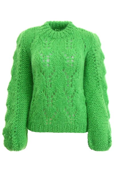 Shop Ganni Perforated Knit Pull In Classic Green|verde