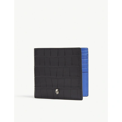 Shop Alexander Mcqueen Croc-embossed Leather Billfold Wallet In Black