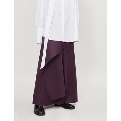 Shop Yang Li Frayed Asymmetric Wool Maxi Skirt In Dark Purple