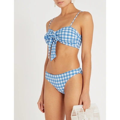 Shop Ganni Women's Lapis Blue Jewett Checked Seersucker Bikini