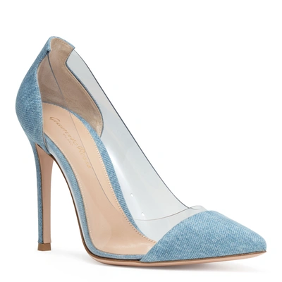 Shop Gianvito Rossi Plexi 105 Denim Pumps In Blue