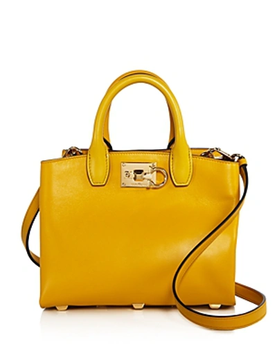 Shop Ferragamo Mini Leather Satchel In Medallion Yellow/gold