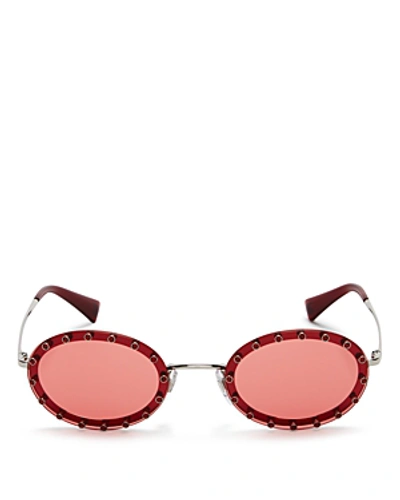 Shop Valentino Women's Embellished Oval Sunglasses, 51mm In Silver/red