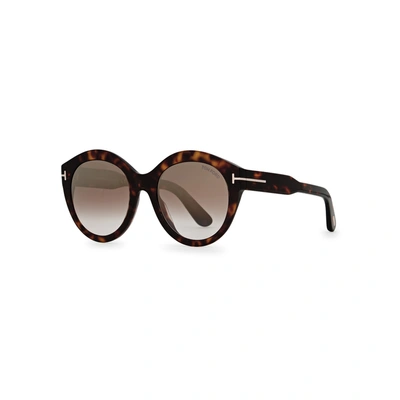 Shop Tom Ford Rosanna Black Oversized Sunglasses In Havana