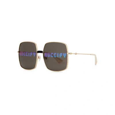 Shop Gucci Gold-tone Metal Sunglasses