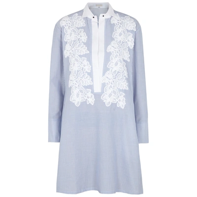 Shop Lila.eugenie Lila. Eugénie Striped Lace-appliquéd Cotton Tunic In White And Blue