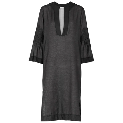 Shop Lila.eugenie Black Appliquéd Voile Kaftan In Black And White