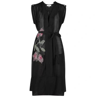 Shop Lila.eugenie Lila. Eugénie Black Floral-embroidered Voile Dress