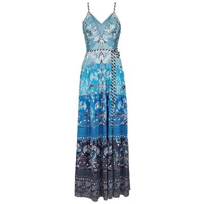 Shop Peter Pilotto Blue Printed Stretch-silk Gown