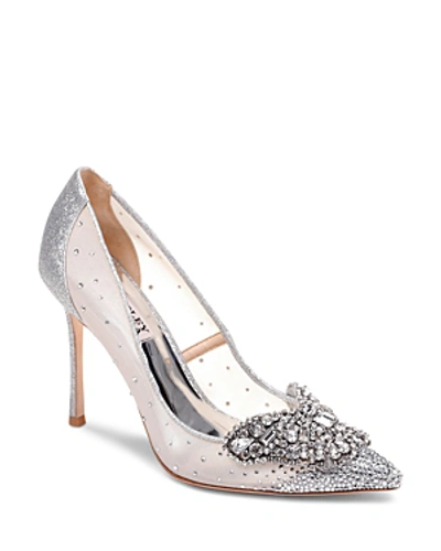 Shop Badgley Mischka Women's Quintana Glitter & Mesh High-heel Pumps In Silver