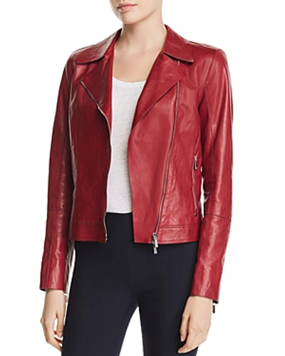 Shop Lafayette 148 Mary-kate Leather Moto Jacket In Claret