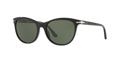 Shop Persol 54 Black Cat-eye Sunglasses - Po3190s In Black Frames/green Lenses