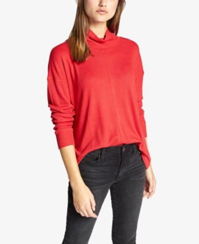 Shop Sanctuary Highroad Mock-neck Waffle-knit Top In Street Red