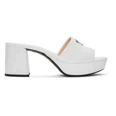 Shop Prada White Patent Block Sandals