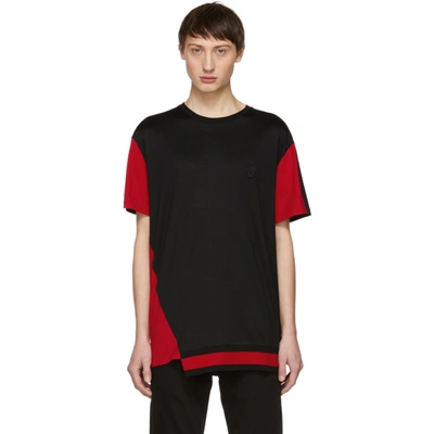 Shop Alexander Mcqueen Black And Red Panelled T-shirt In 0911 Bk/red