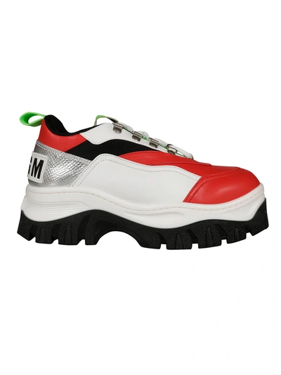 Shop Msgm Color-block Tractor Sneakers In Red+neon Green