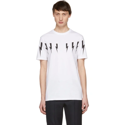 Shop Neil Barrett White Lightning Bolt T-shirt In 526whtblk