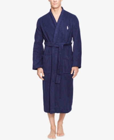 Shop Polo Ralph Lauren Men's Big & Tall Shawl Cotton Robe In Cruise Navy