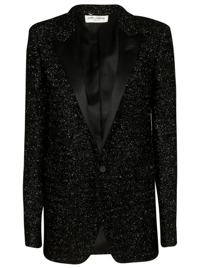 Shop Saint Laurent Tuxedo Style Sequin Blazer In Noir