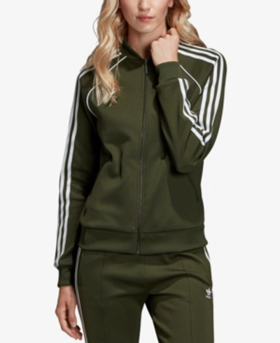 Shop Adidas Originals Adicolor Superstar Three-stripe Track Jacket In Night Cargo Green