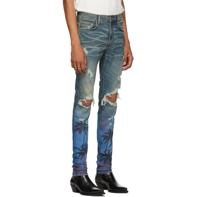 Shop Amiri Indigo Night Palm Thrasher Jeans In Inc Indigo