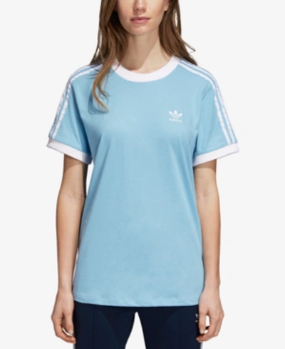 Shop Adidas Originals Adicolor Cotton Three-stripes T-shirt In Clear Blue