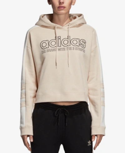 Shop Adidas Originals Cotton Colorblocked Logo Cropped Hoodie In Linen