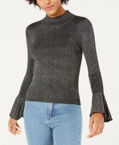 Shop Lucy Paris Mallory Mock-neck Bell-sleeve Sweater In Black