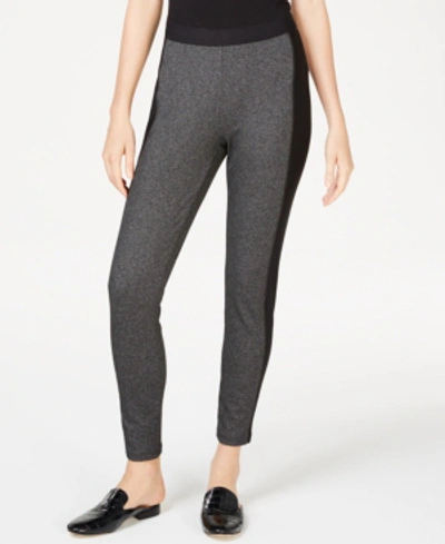 Shop Eileen Fisher Patterned Contrast Stripes Pull-on Pants In Charcoal