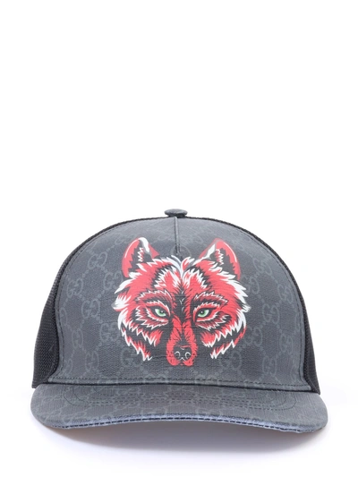 Gucci Gg Supreme Baseball Hat With Wolf In Black/grey Gg Supreme | ModeSens