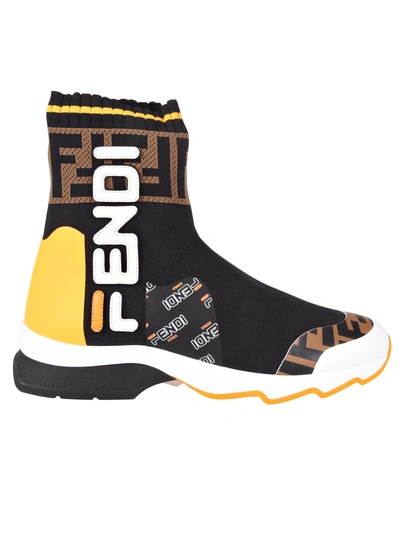 Shop Fendi Sock Style Sneakers In F14znero+bianco+zuc+tab Nero