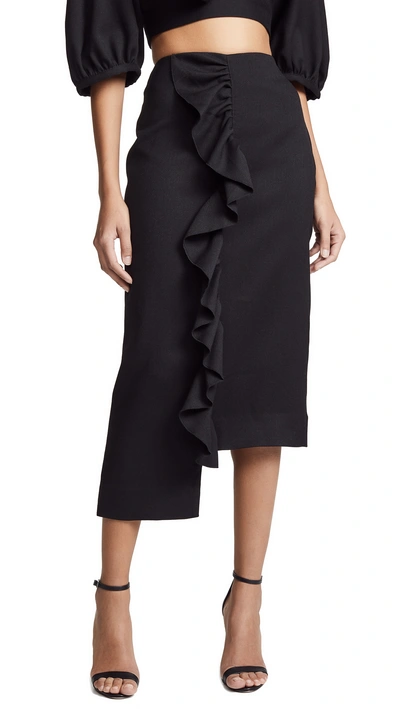 Shop Edit Frill Step Hem Skirt In Black