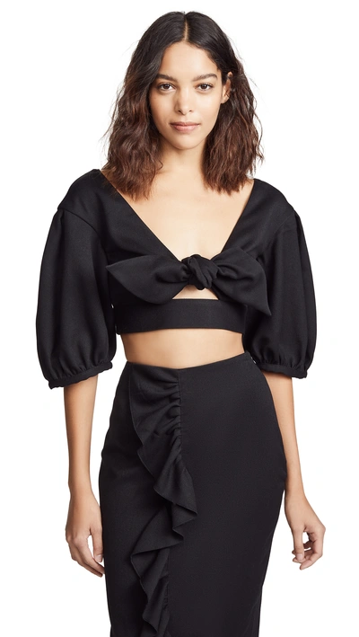 Shop Edit Bow Front Crop Top In Black