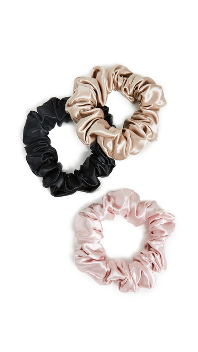 Shop Slip Set Of 3 Large Silk Scrunchies In Pink/caramel/black
