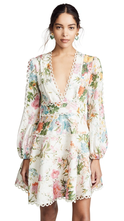 Shop Zimmermann Heathers Flounce Short Dress In Garden Floral