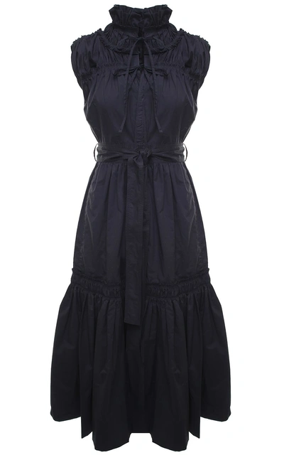 Shop Proenza Schouler Gathered Cotton-poplin Midi Dress In Nero