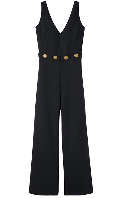 Shop Tory Burch Fremont Buttoned Wool-blend Jumpsuit In Nero
