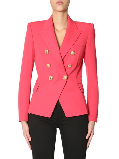 Shop Balmain Double-breasted Jacket In Fucsia